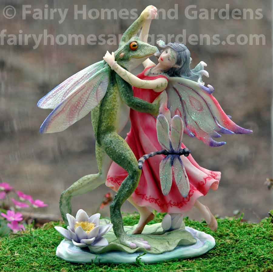 8.25 Fairy Dancing w/ Frog Prince Statue Figure Figurine Home Fantasy Decor tlt 6471