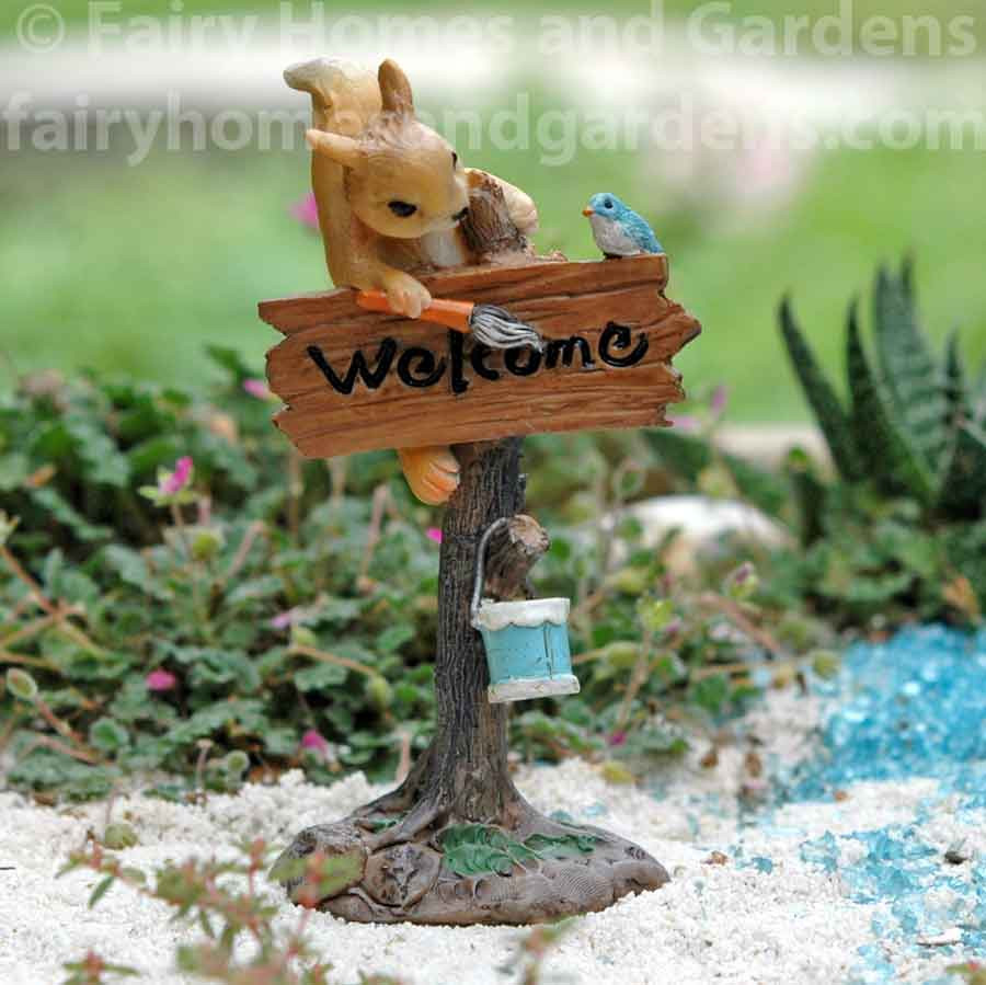 Miniature Dollhouse FAIRY GARDEN ~ Squirrel Into the Enchanted Village Sign Pick 