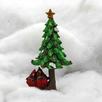Cardinals Under Christmas Tree Miniature Collectible