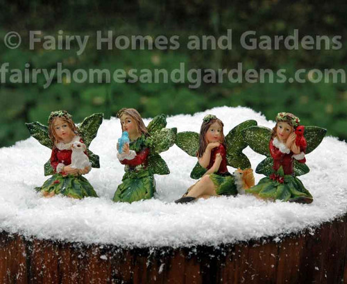 Miniature Christmas Fairies with Glitter - Set of Four