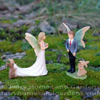 Miniature Fairy Bride and Groom with Rabbit Attendants