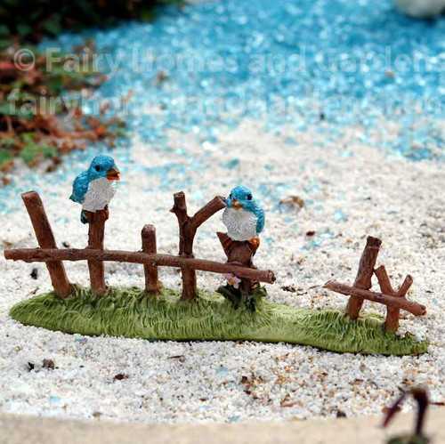 Top Collection Miniature Fence Section with Two Tiny Bluebirds