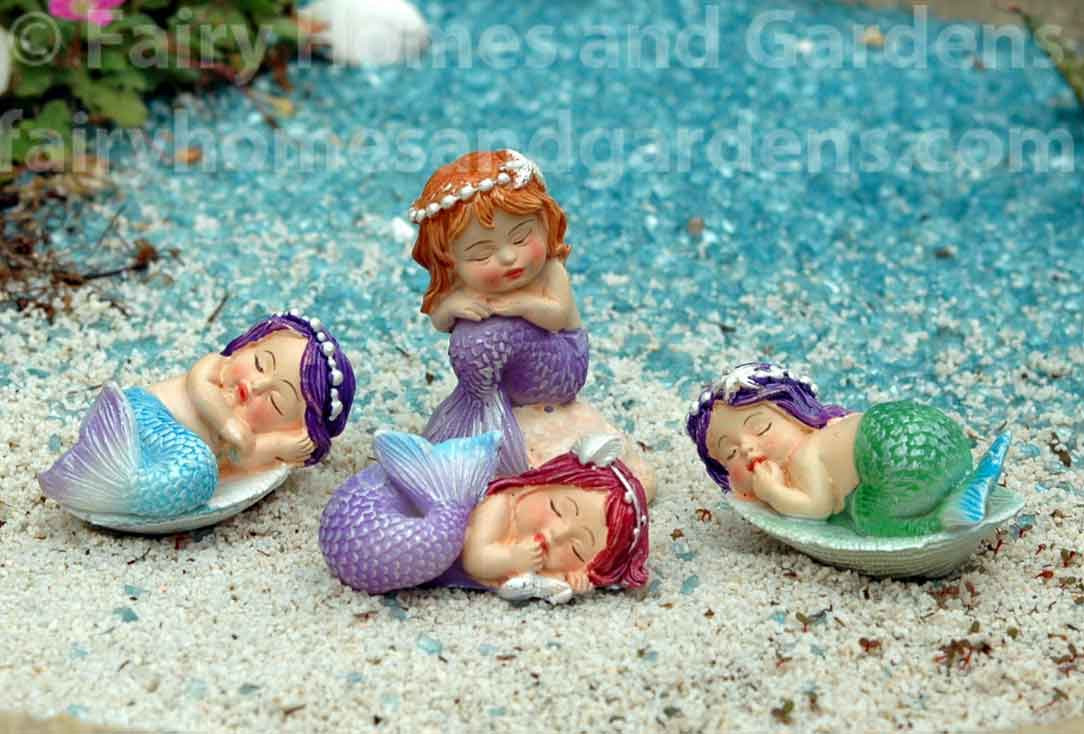 Miniature Figurine FAIRY GARDEN ~ Little Mermaid with Baby Sea Turtle on Rock