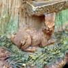 Close Up Image of Little Brown Rabbit on Mushroom House