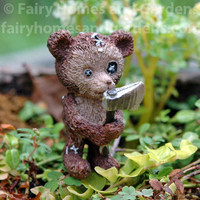 Miniature Halloween Teddy Bear with Axe Figurine