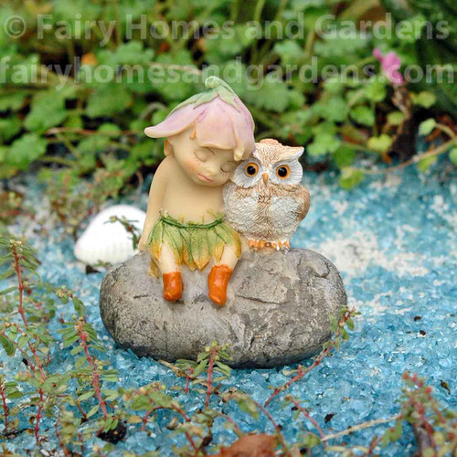 Miniature Figurine FAIRY GARDEN ~ Garden Sprites with Owl on Tree Branch ~ NEW