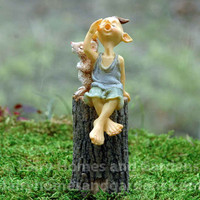 Pixie Singing with Mouse on a Tree Stump Figurine