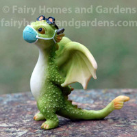 Miniature 'Rex' the Green Dragon Wearing a Mask