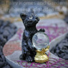 Miniature Black Cat with Crystal Ball Figurine