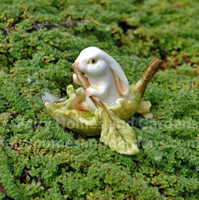 Miniature Dollhouse FAIRY GARDEN ~ Twin Bunny Rabbits Rowing a Leaf Boat ~ NEW