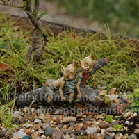 Twin Garden Pixies Napping on a Tree Log