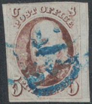 #   1 F-VF+, almost four full margins, blue cancel, light creases, nice for the price