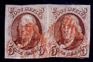 #   1 F-VF+, Pair, right stamp clipped into, otherwise a nice pair, nice cancel,  Fresh