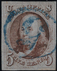 #   1 XF, w/PSE (10/95) CERT, lovely socked on the nose, blue circled 5 cancel, Fresh Stamp!