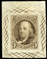 #   1TC1a SUPERB, brown red, proof on India,   SUPER SCARCE TRAIL COLOR PROOF!