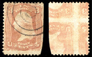 #  65e VF used, PRINTED ON BOTH SIDES, w/PF (11/64) CERT, Amazing Error! Only 12 known, and only 3 have the more desired "four stamps INVERTED REVERSE". This is one of those!  Most of the others have major flaws which this one does not. MAJOR RARITY!