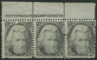 #  93 F/VF OG LH, Imprint Strip of 3, short gumming at top,  A REMARKABLE STRIP, SUPER FRESH!