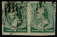 # 213a VF/XF, w/Crowe (10/20) CERT, a fabulous used pair with 1890 New York City duplex,  all known imperf errors have this cancel, Vert Pair sold at Siegel's for $4800,   VERY SCARCE and FAULT FREE TOO!