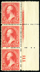 # 250 VF+ OG NH, PLATE STRIP OF 3, super fresh and very well centered strip for this issue,  Top stamp is VF/XF JUMBO,  Super Strip!