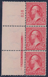# 279B F/VF OG NH, plate strip of 3, nice centering for these tight stamps