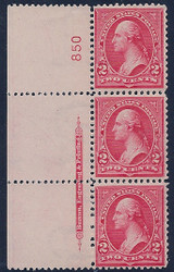 # 279B F/VF OG NH, plate strip of 3, nice for this tight margined stamp