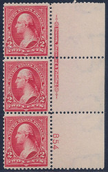 # 279B F/VF OG NH, plate strip of 3, nicely centered for this gg0019