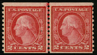 # 454 F/VF OG NH, Line Pair, w/PSE (02/05) CERT, bold fresh color, unnoticeable tiny inclusion, seen on reverse only, wonderfully centering on this notorious off centered issue,  SELECT!