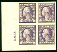 # 484 VF/XF OG NH, Lower Left Block with designers' Initial's,  SUPER BOLD COLOR!