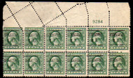 # 525 F-VF, used block of 12, Crazy perfs caused by a foldover IMPERF MARGIN, Precanceled - Showpiece!!!