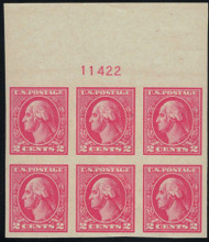 # 534 VF/XF OG NH, LARGE TOP Plate Block of 6,  Super fresh and the most desirable position,  CHOICE TOP!