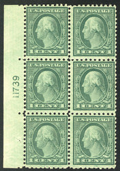 # 542 VF OG NH, Plate Block of 6,  this plate is always off centered,  Very Nice for this Issue!
