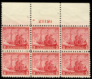 # 736 VF/XF OG NH, Large Top, Very tough plate block to find well centered, NICE!
