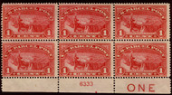 #Q 1 F/VF OG NH, Plate Block of 6 with "ONE", Nice!