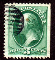 # 147 SUPERB, large straddle margin stamp, nice grid cancel, Choice!