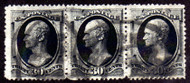 # 190 F/VF, strip of 3, right stamp minor paper fold,  Nice Multiple