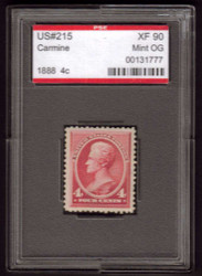 # 215 XF-SUPERB OG LH, w/PSE (GRADED 90 (ENCAPSULATED)) Jumbo stamp with rich color and nicely centered. ONLY 3 OG stamps rank Higher.  CHOICE STAMP!