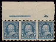 # 247 F/VF OG NH, TOP  PLATE STRIP OF 3,  Nice!