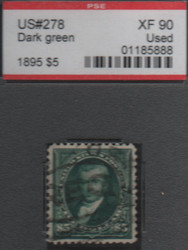 # 278 XF, w/PSE (ENCAPSULATED, GRADED 90 ),  rich fresh color, nice cancel, Cert no. 01185888