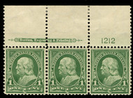 # 279 VF/XF OG 2NH/Hr, Lovely Top Strip,  Fresh!  We have many other plate strips and plate singles, please ASK!
