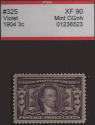 # 325 XF OG NH, w/PSE (ENCAPSULATED, GRADED 90), very tough series to find well centered as this,  Super!  Cert no. 01236523