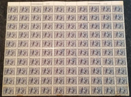 # 330 5c Pocahontas, Sheet of 100, Fine to F/VF OG 87 stamps NH, SCARCE SHEET OF 100, top stamps all hinged reinforced, some minor perfs seps as the norm,  SUPER SCARCE SHEET,  Catalogs as singles and two hinged plates at $34,000.    SUPER SCARCE SHE