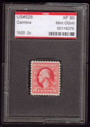 # 526 XF OG NH, w/PSE (GRADED 90 ENCAPSULATED), a tough stamp to find graded this high.  CHOICE!