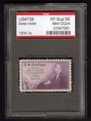 # 738 XF/SUPERB OG NH, w/PSE (GRADED 95, ENCAPSULATED),  Select Stamp!
