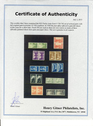 # 756-765 VF/XF OG NH, Vertical Pairs, full gummed NH set, from a set of sheets that were cut down, VERY RARE!
