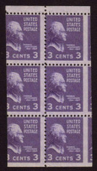 # 807a 3c Thomas Jefferson, OG NH, Miscut Booklet Pane of 6