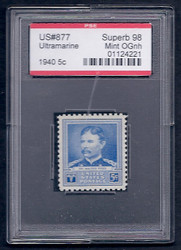 # 877 SUPERB OG NH, w/PSE (GRADED 98, ENCAPSULATED),