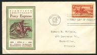 # 894 Pony Express First Day Cover,  Color cachet,  VERY NICE!