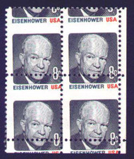 #1394 8c Ike, Misperfed Block of 4, NH,  Very nice