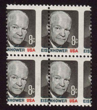 #1394 Block of 4 8c Eisenhower, Misperfed