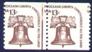 #1618 13 Liberty Bell, Misperfed Line Pair NH, Neat
